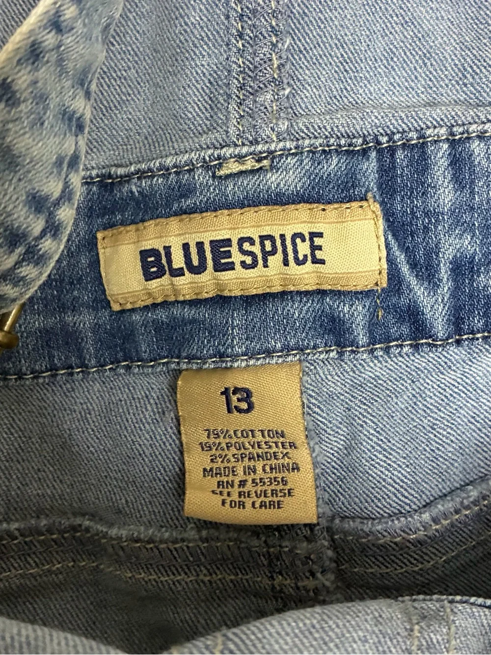 Blue Spice Embroidered Denim Overalls Shorts